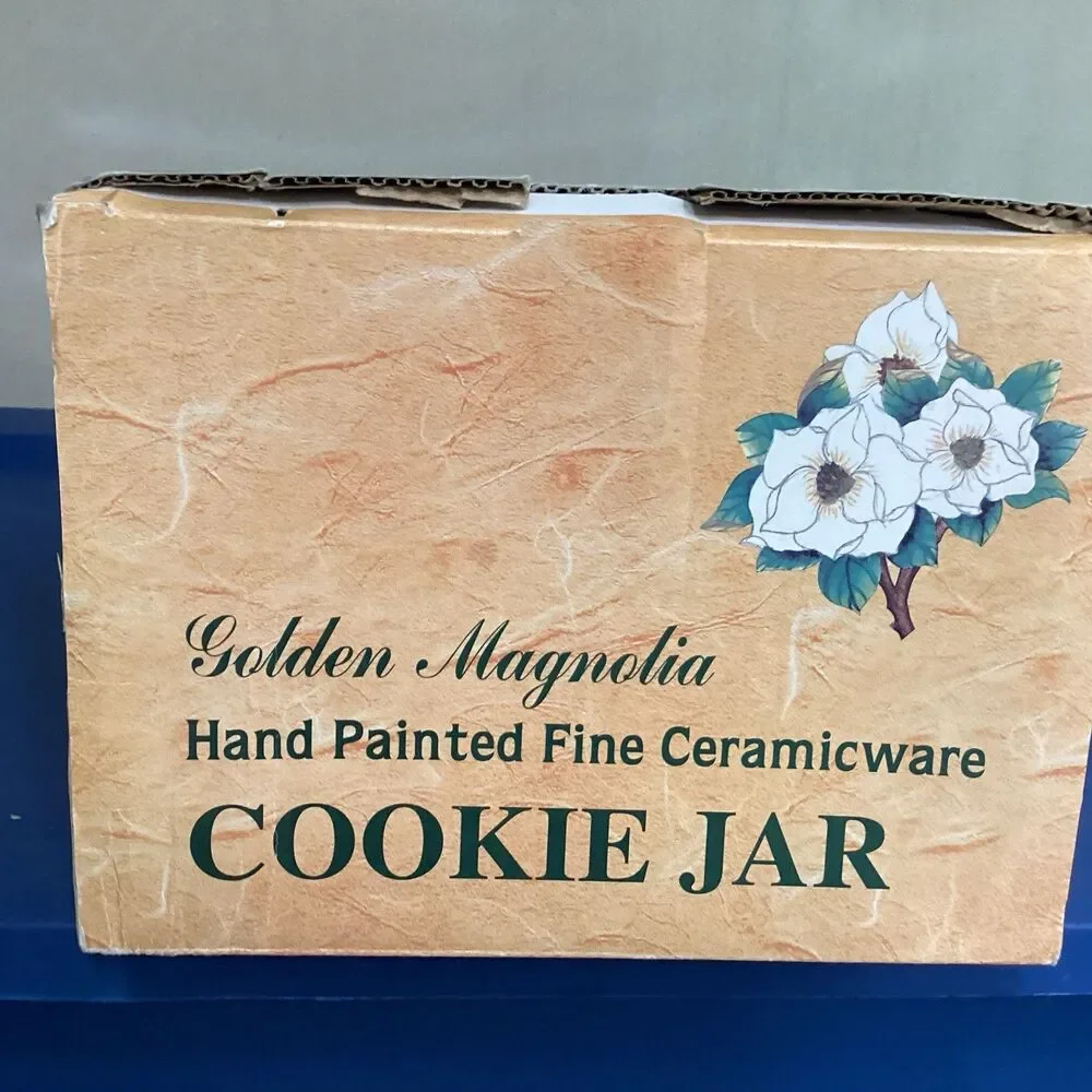 kk golden magnolia cooki jar hand painted ceramic ware #6073 vintage